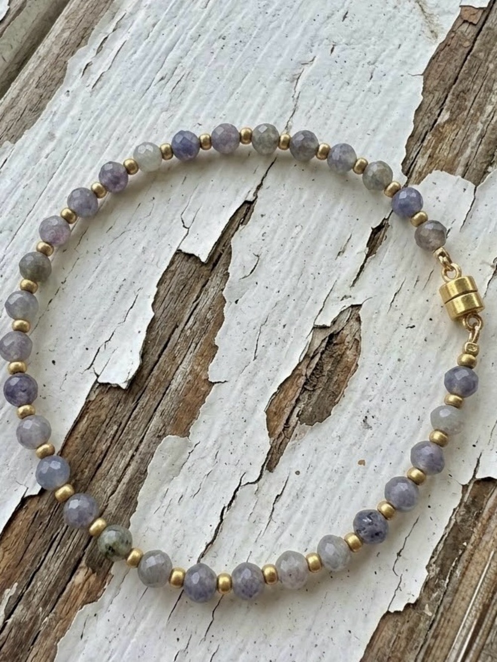 Dainty Semi Precious Tanzanite Beaded Bracelet w/ Gold Filled Magnetic Clasp